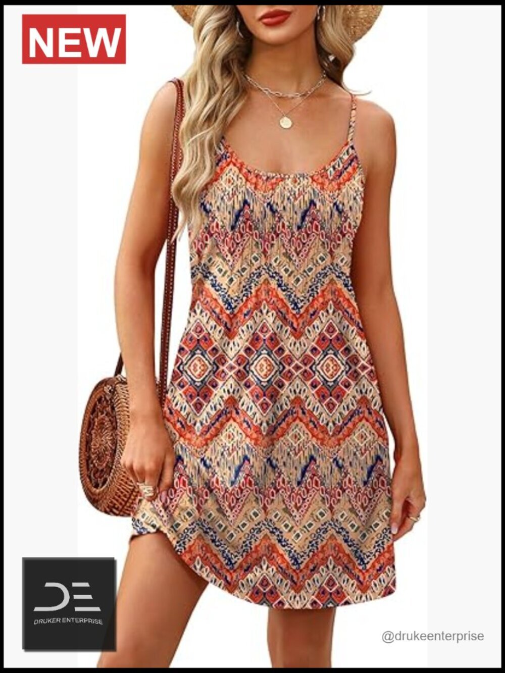 Boho Adjustable Spaghetti Strap Sundress with Pockets